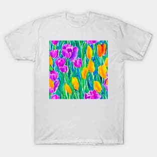 Field of tulips watercolor painting T-Shirt